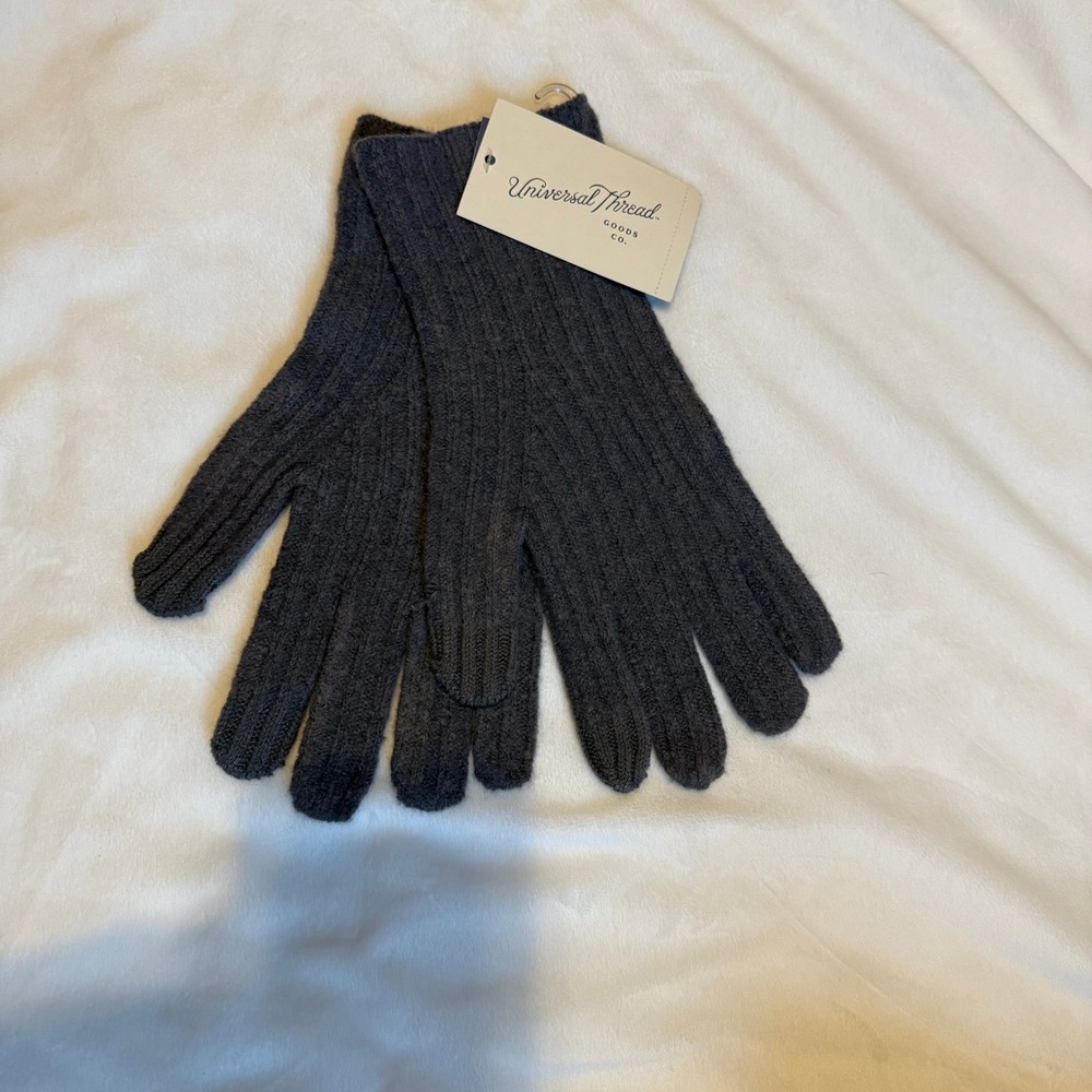 Universal Thread Womens Ribbed Knit Gloves Dark Charcoal Gray One Size NWT